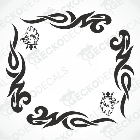A set of two black tribal patterned decals for Scania truck side windows, designed for application on transfer paper.