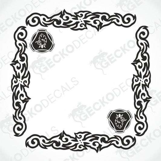 A set of two black tribal patterned side window decals for vehicles, displayed on a white background.