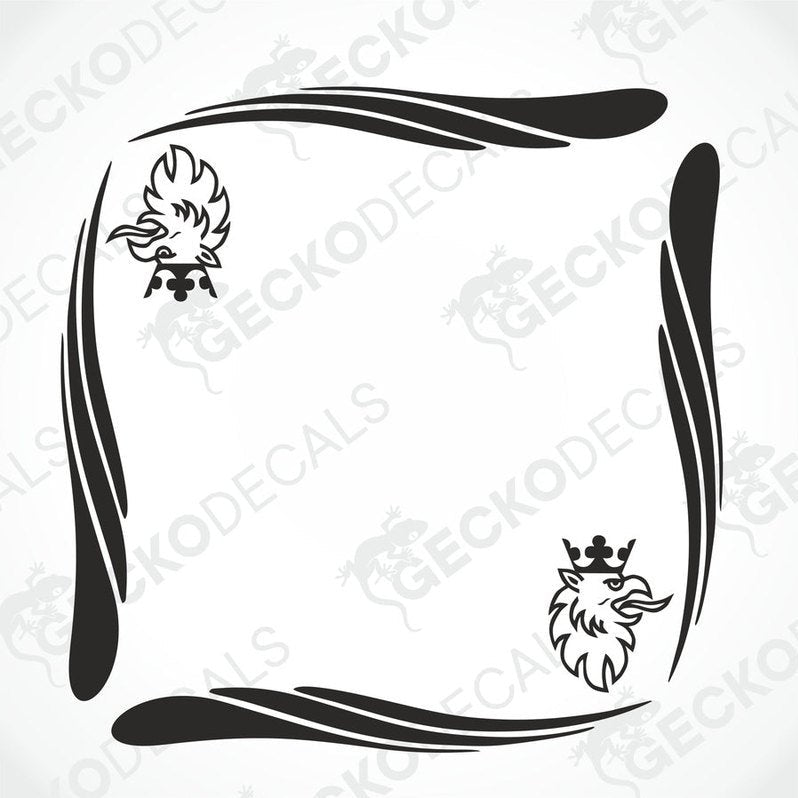 A pair of black and white side window decals featuring a griffin design, intended for use on a Scania truck.