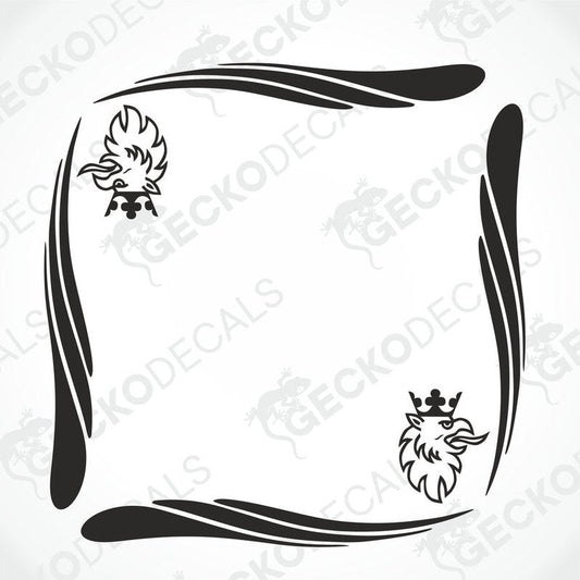 A pair of black and white side window decals featuring a griffin design, intended for use on a Scania truck.