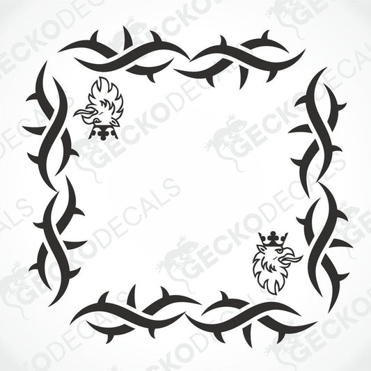 A set of two black tribal pattern side window decals for a Scania truck, including a logo and decorative elements.