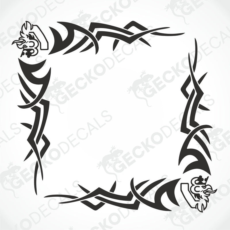 A set of two black and white tribal patterned side window decals for a Scania V8 truck.