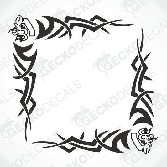A set of two black and white tribal patterned side window decals for a Scania V8 truck.