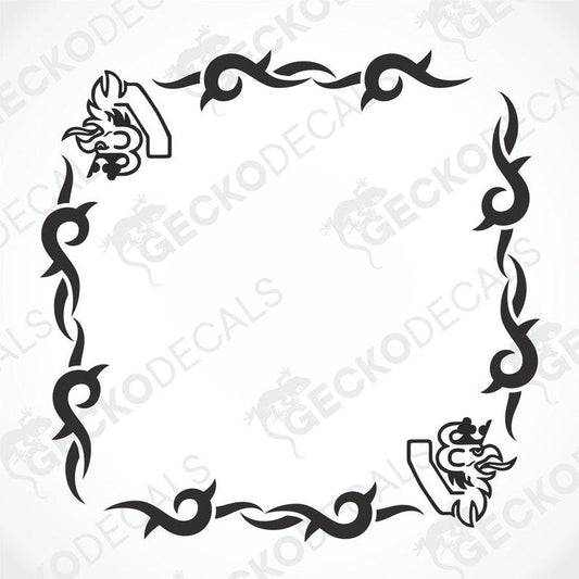A black and white tribal pattern side window decal for a Scania V8 truck.