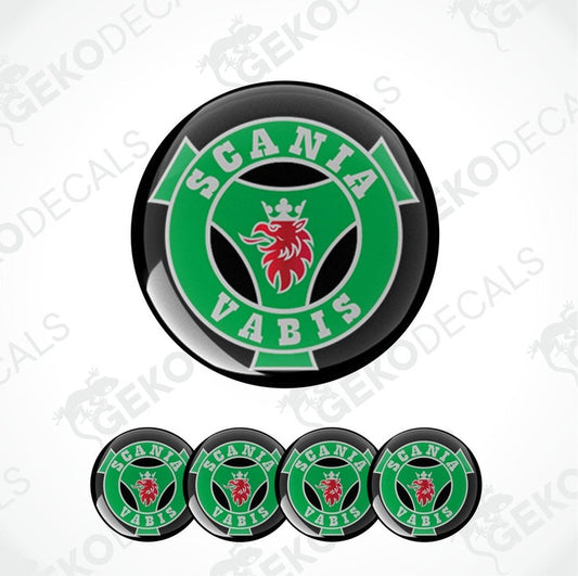 A set of four green and black vinyl stickers with the Scania Vabis logo.