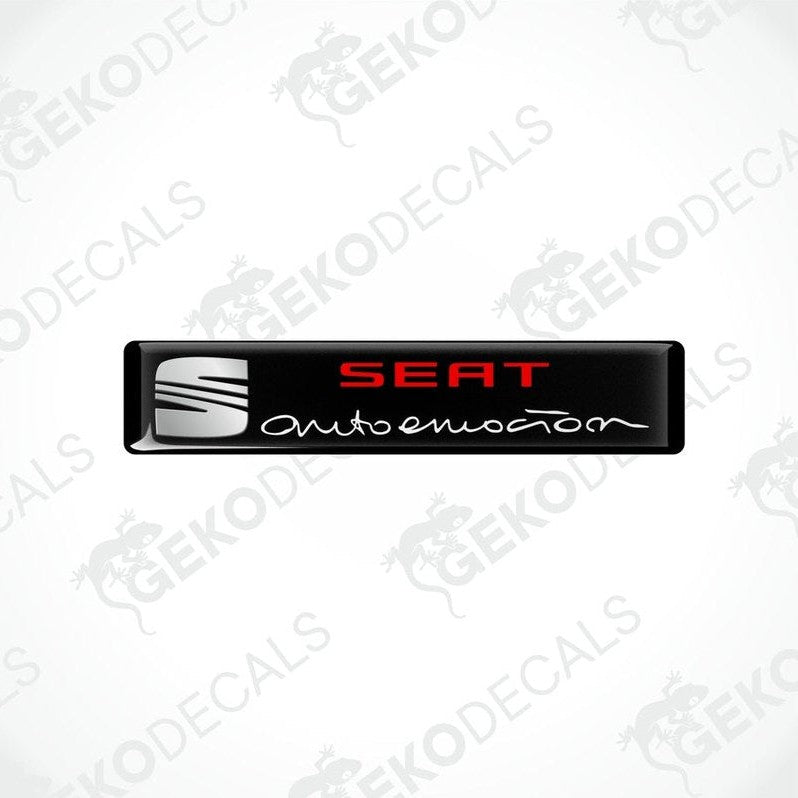Black vinyl decals with polyurethane coating featuring the SEAT AUTOEMOUTION logo in withe lettering.