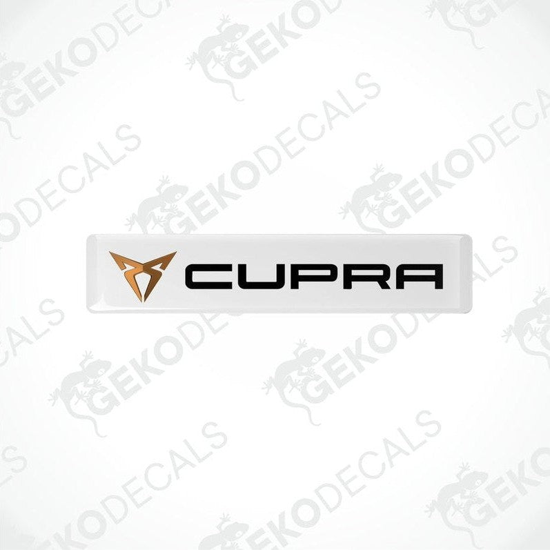 Withe vinyl decals with polyurethane coating featuring the SEAT CUPRA logo in black lettering.