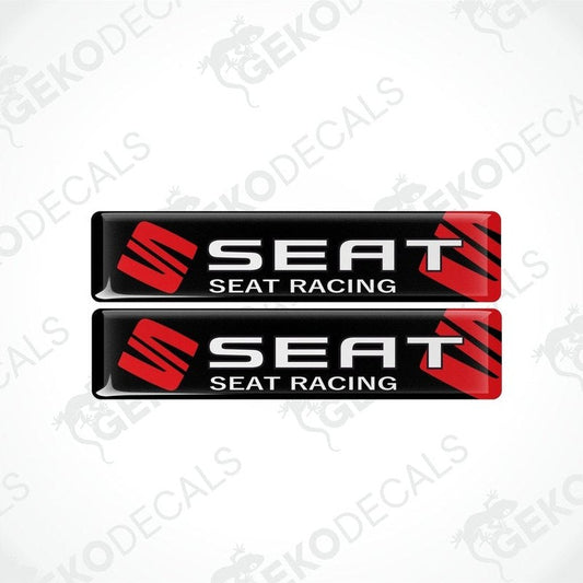 Two black, red, and white vinyl stickers with the text 'SEAT RACING' printed on them.