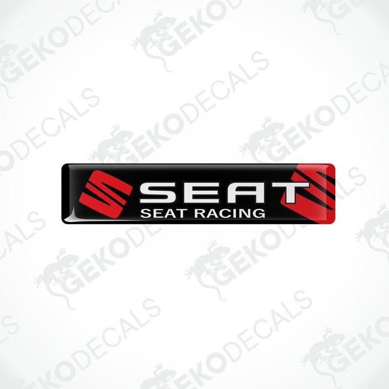 Black, red, and white vinyl stickers with the text 'SEAT RACING' printed on them.