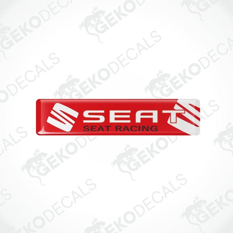  Red vinyl decals with polyurethane coating featuring the SEAT RACING logo in withe and black lettering.