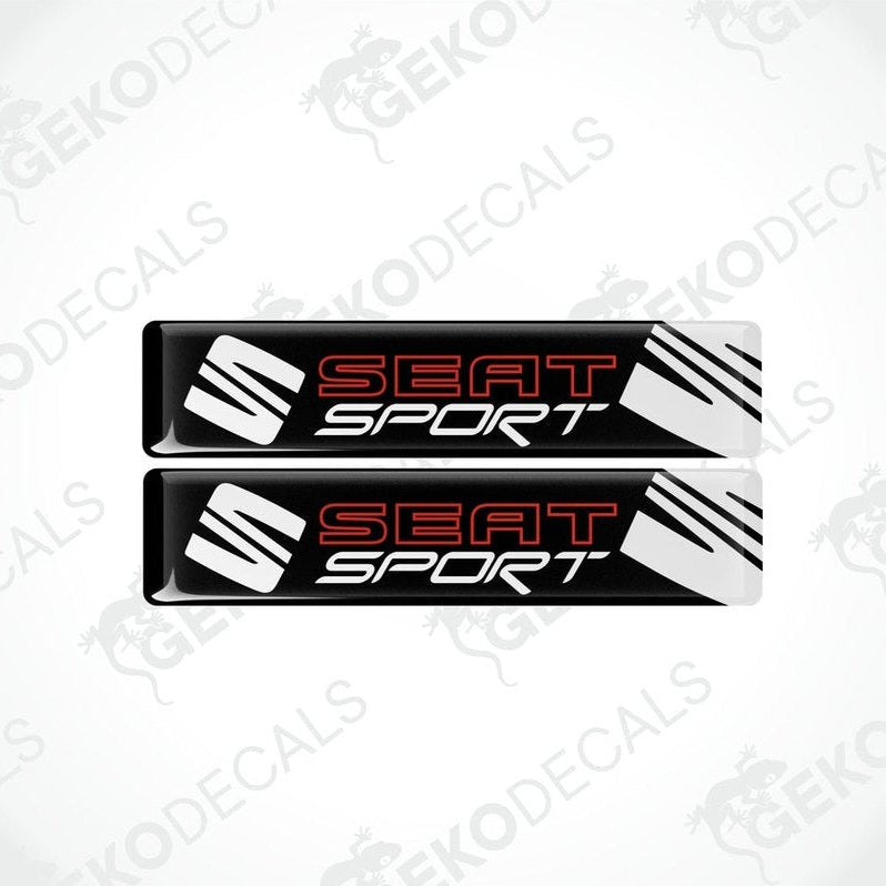 A set of two black vinyl stickers with the text 'SEAT SPORT' and red accents.