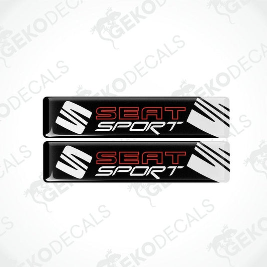 A set of two black vinyl stickers with the text 'SEAT SPORT' and red accents.