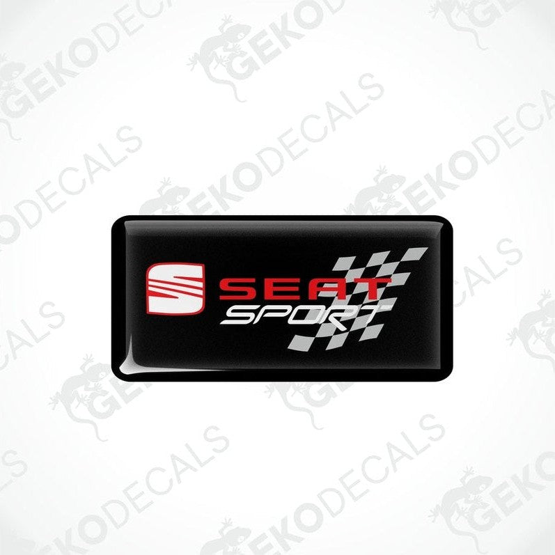  Rectangular black vinyl decals with the 'SEAT SPORT' logo in white and red, and a checkered design.