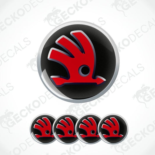 Set of red and black logo stickers on a white background with 'Gecko Decals' branding.