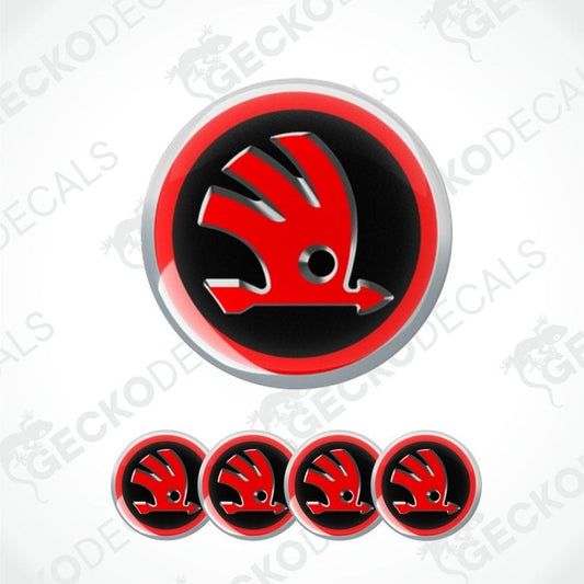 Set of Skoda logo decal stickers on a white background with 'Gecko Decals' branding.