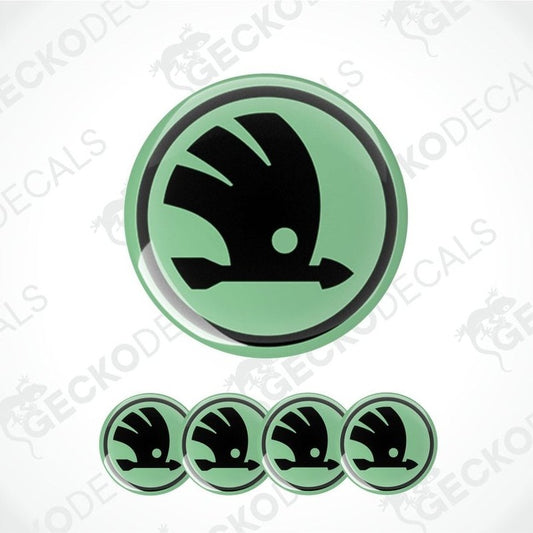 Set of green and black decals with a logo on a white background