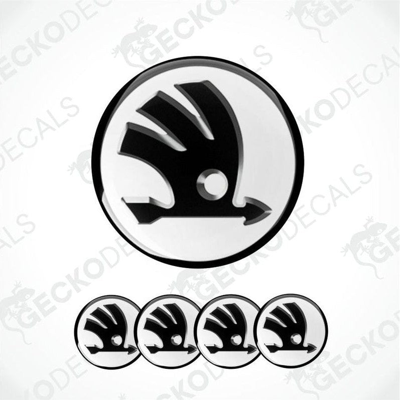 Skoda logo and four smaller versions on a white background with 'Gecko Decals' branding.