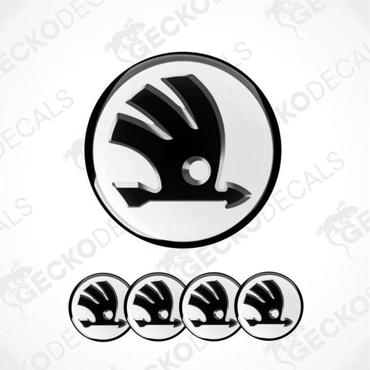 Skoda logo and four smaller versions on a white background with 'Gecko Decals' branding.