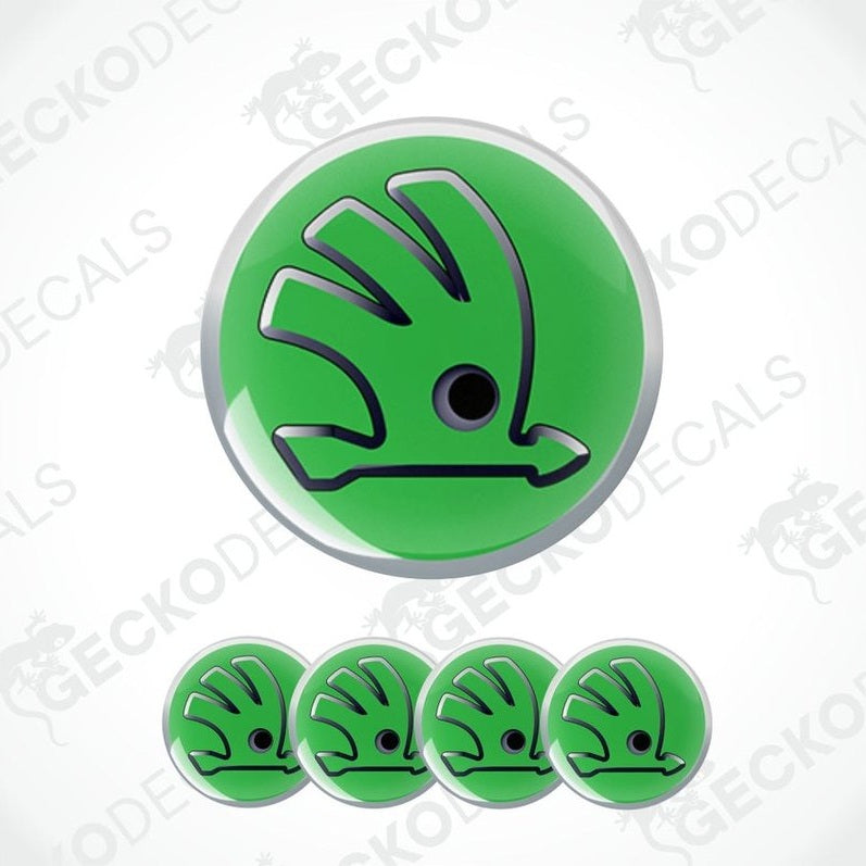 Set of green shell-shaped stickers with a clear border on a white background.