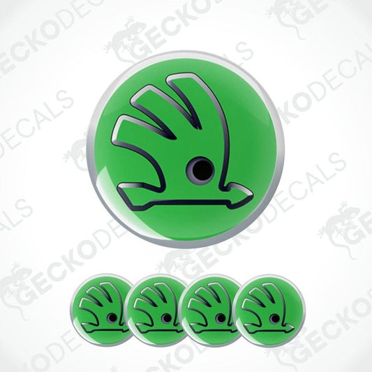 Set of green shell-shaped stickers with a clear border on a white background.