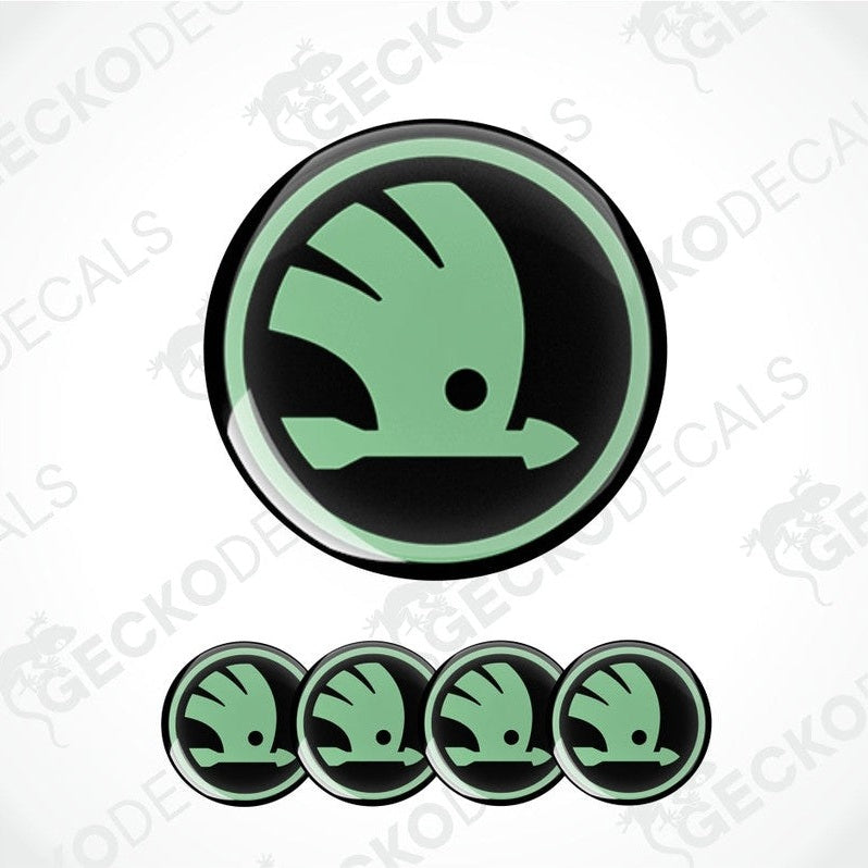 Green and black logo with four smaller versions on a white background