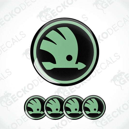 Green and black logo with four smaller versions on a white background