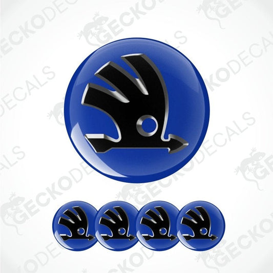 Blue and black logo with four smaller versions on a white background