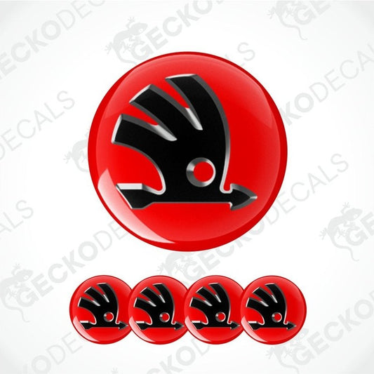 Red and black logo with four smaller versions on a white background