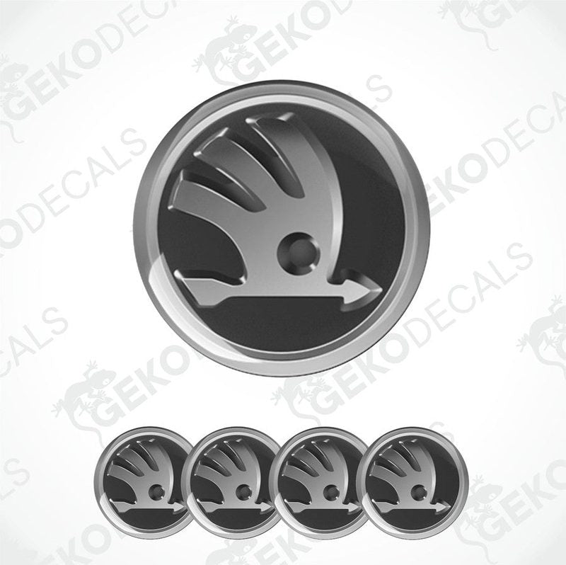 A set of four vinyl decals with a polyurethane coating, featuring a black and white design of a hand, intended for use as car stickers.