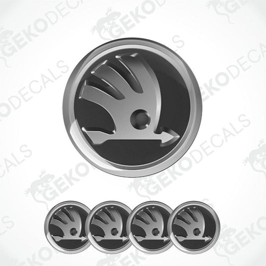 A set of four vinyl decals with a polyurethane coating, featuring a black and white design of a hand, intended for use as car stickers.