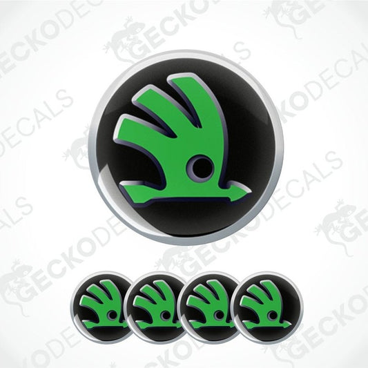 Green and black logo with four smaller versions on a white background