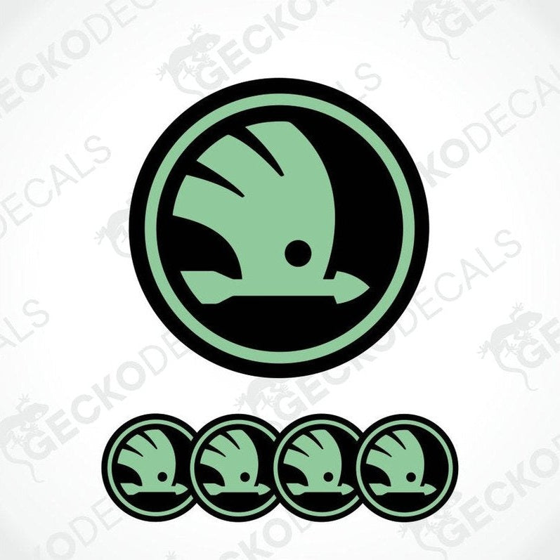 Green and black logo with four smaller versions on a white background