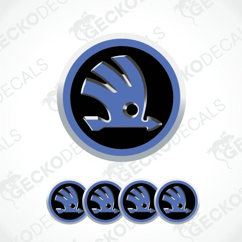 Skoda logo and its variations on a white background with 'Gecko Decals' branding.