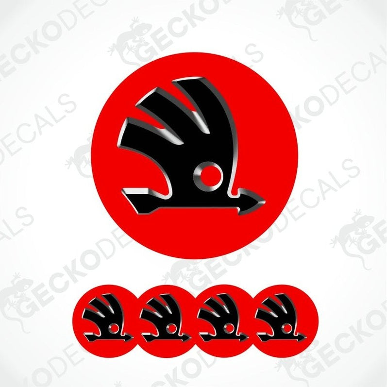Red and black logo with four smaller versions on a white background
