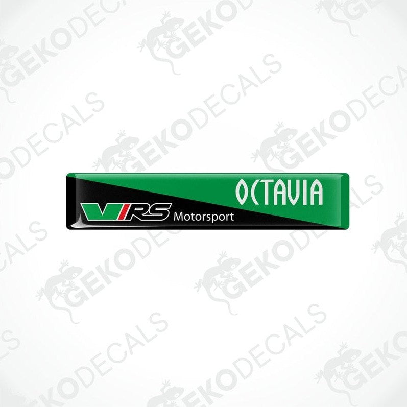  Black, green, and red vinyl stickers with the text 'OCTAVIA' and 'VRS MOTORSPORT' on a white background.