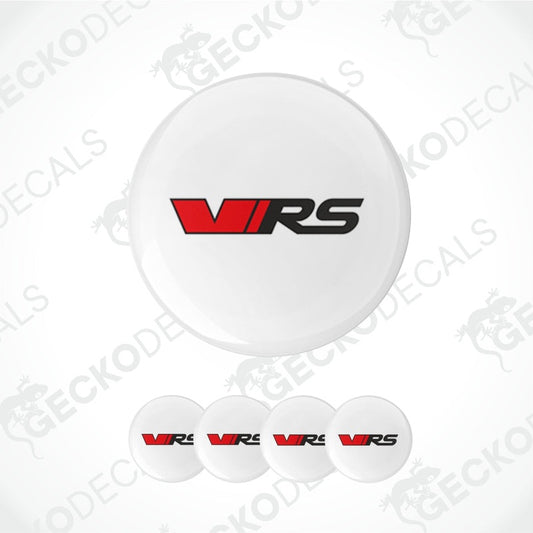 Set of white circular decals with 'WRS' logo on a white background.