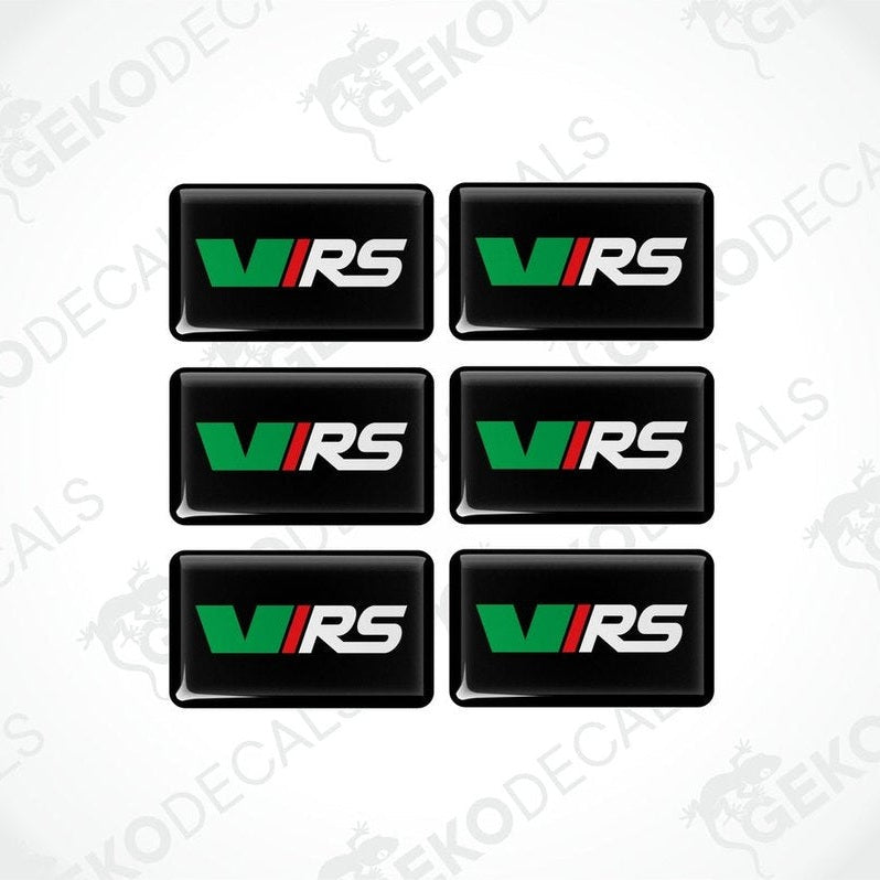 A set of six black car decals with the VRS logo in green, red, and white.