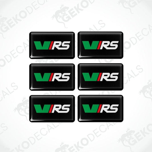 A set of six black car decals with the VRS logo in green, red, and white.