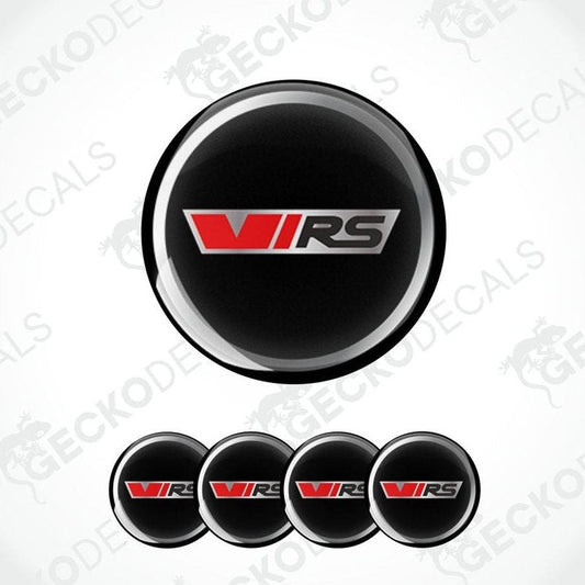 Set of WIRS logos on black circular stickers with a white background.