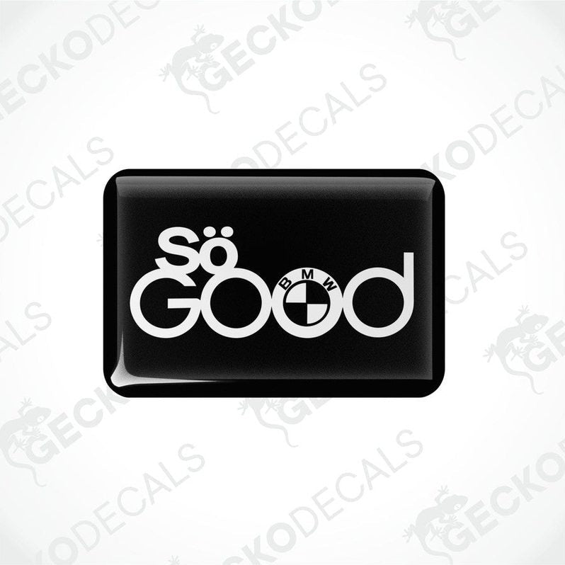  Black rectangular car decals with white text 'So Good' and the BMW logo.
