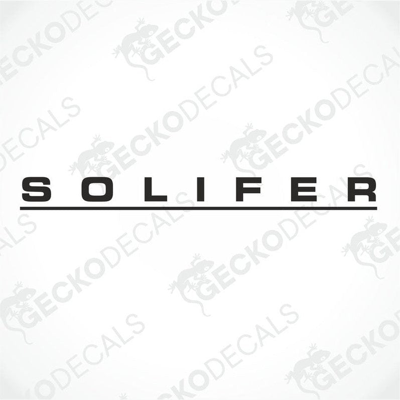 A die cut sticker with the brand name SOLIFER printed in black.