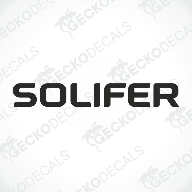 A black text logo reading 'SOLIFER' on a white background, with a Gecko Decals watermark.