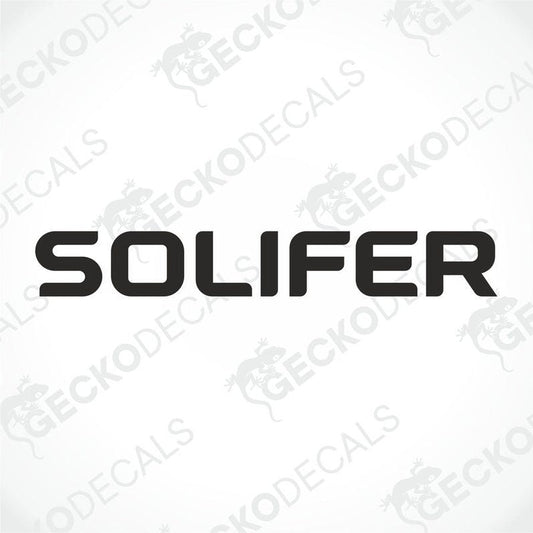 A black text logo reading 'SOLIFER' on a white background, with a Gecko Decals watermark.