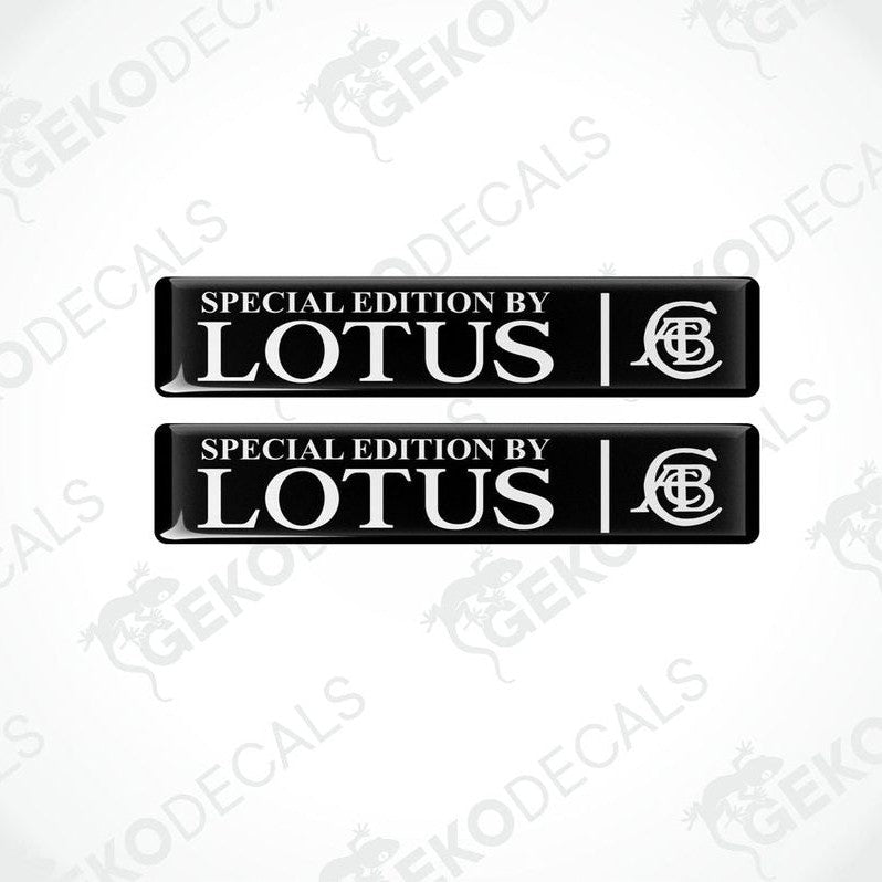 Two black rectangular vinyl decals with the text 'SPECIAL EDITION by Lotus' on them.