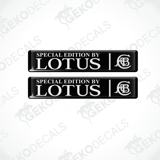 Two black rectangular vinyl decals with the text 'SPECIAL EDITION by Lotus' on them.