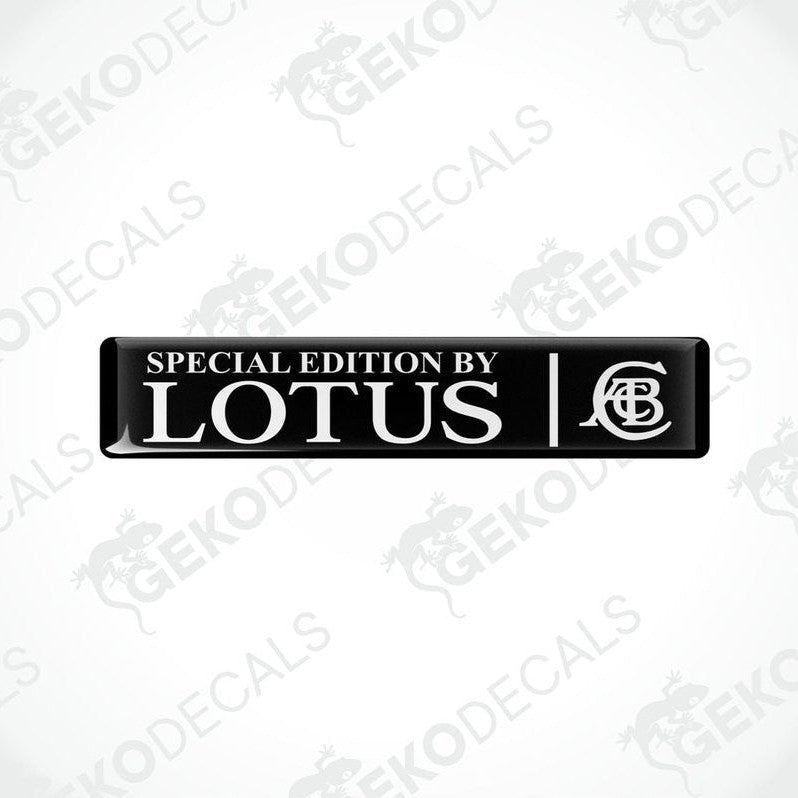  Black rectangular vinyl decals with the text 'SPECIAL EDITION by Lotus' on them.