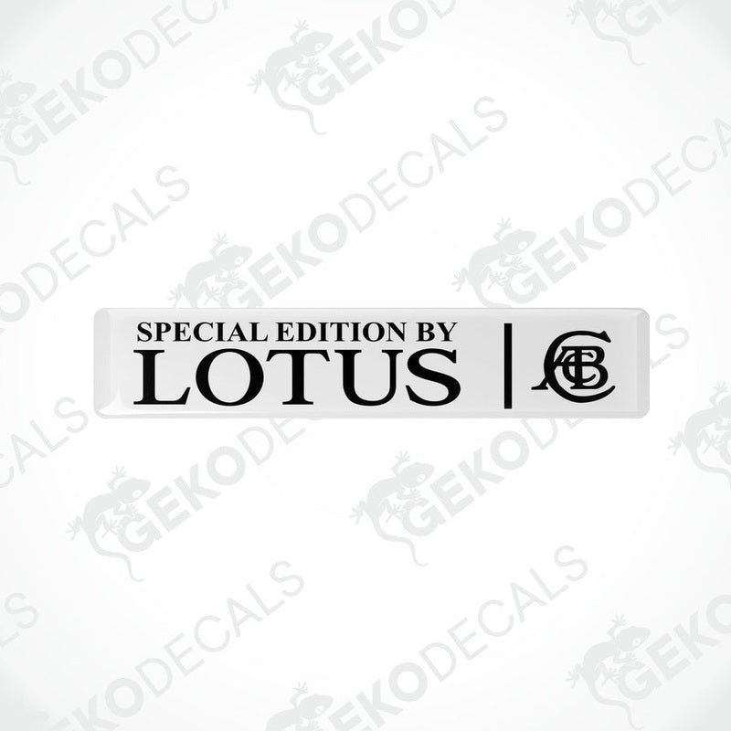 White rectangular vinyl decals with the text 'SPECIAL EDITION by Lotus' on them.