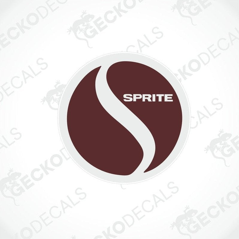 Maroon circular Sprite decal with white S logo for caravan interior or exterior