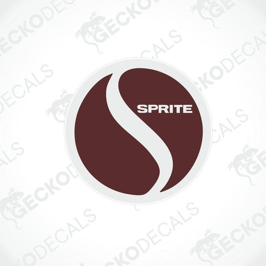 Maroon circular Sprite decal with white S logo for caravan interior or exterior