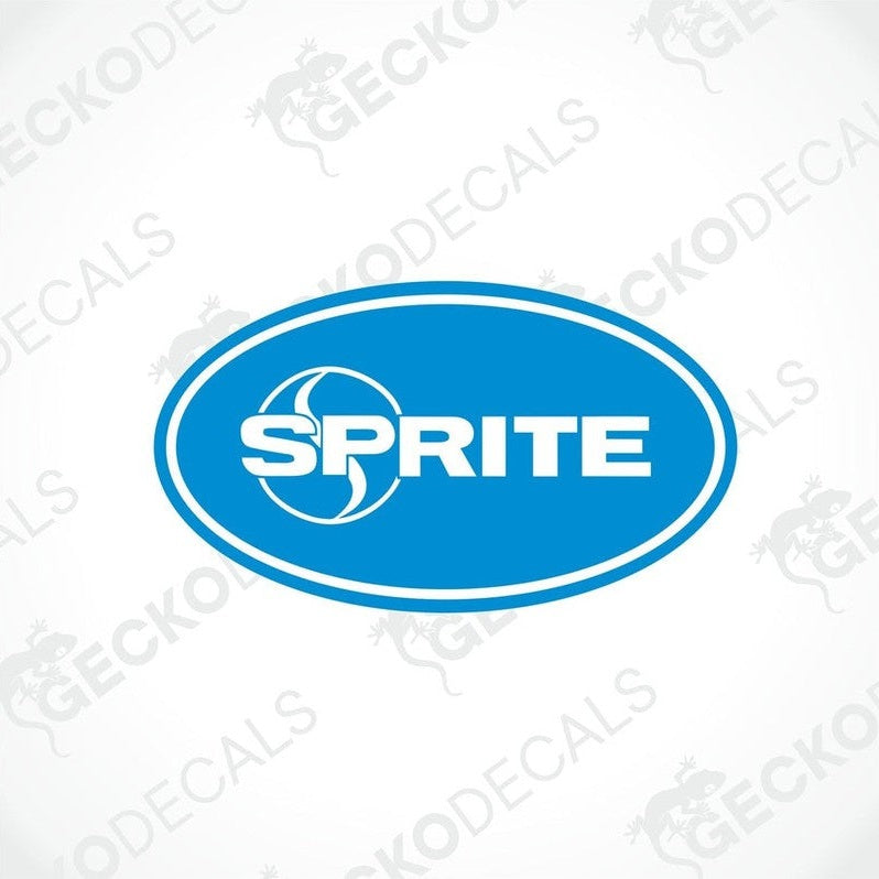 Blue oval Sprite decal with white border and swirl logo for caravan interior or exterior